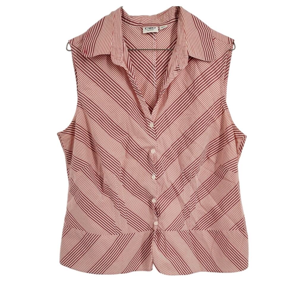Cato Striped V-Neck Button Down Sleeveless Tank Top Womens Size 14 / 16 W